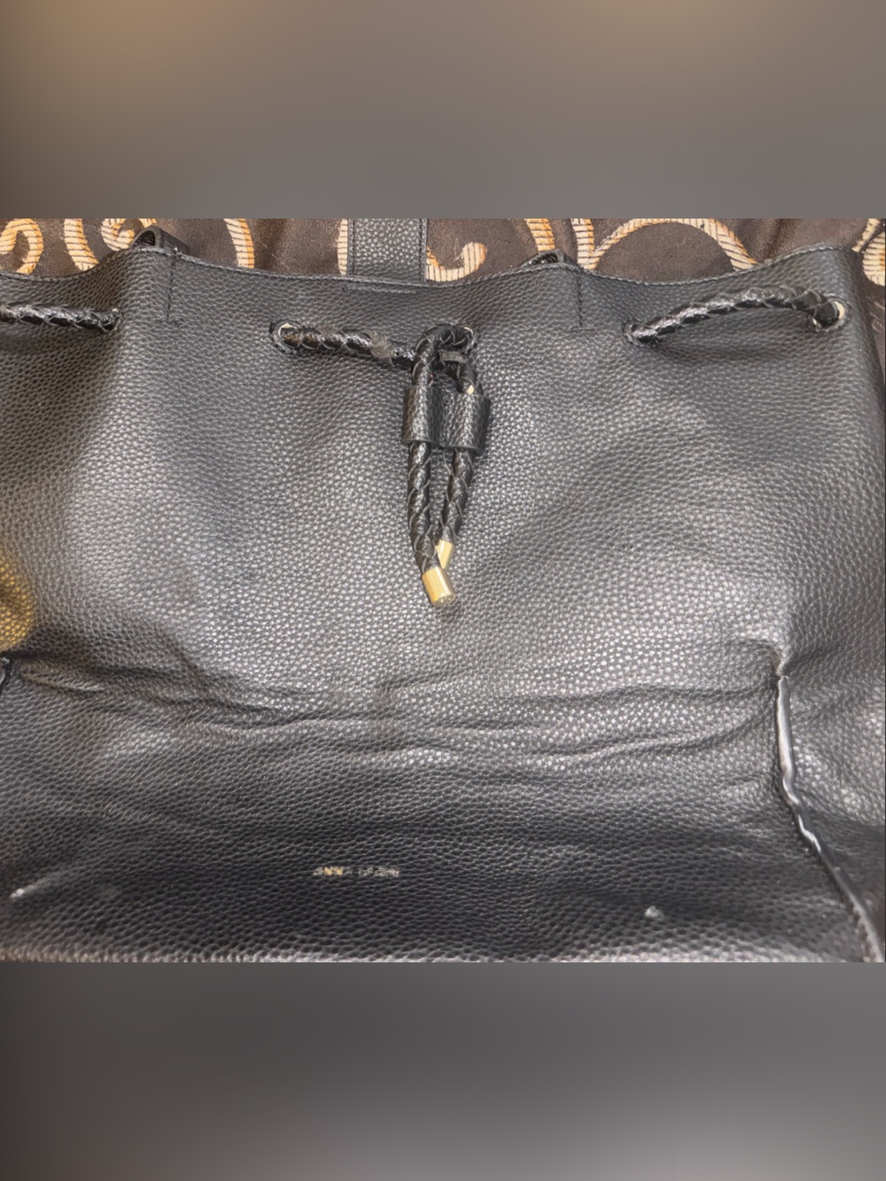 Anne Klein Black  Drawstring Leather Tote Bag